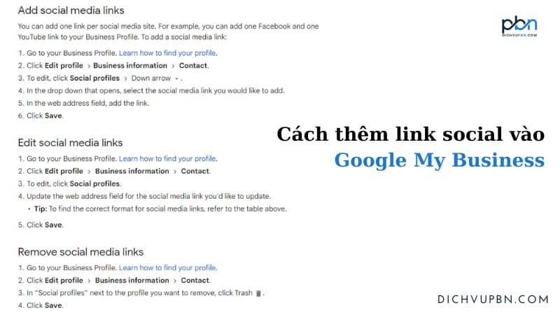 Cách thêm link social vào Google My Business
